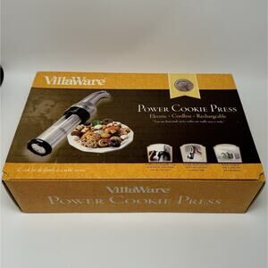 VillaWare Cookie Press Cordless Rechargeable 20 Cookie Discs, 4 Icing Tips NIB